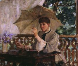 Maria Wiik, Nainen ja päivänvarjo, öljy, 1886.